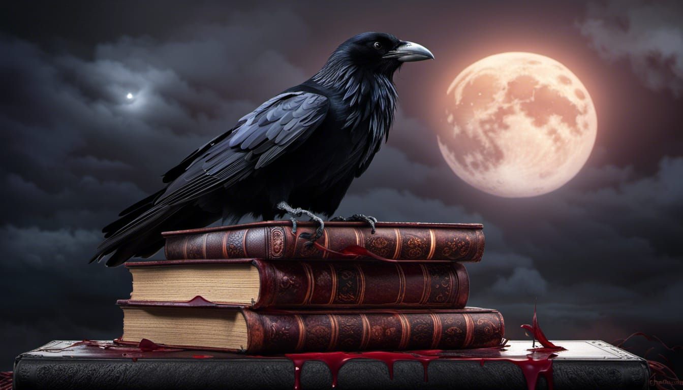 Gothic Raven Portrait in Graveyard at Night