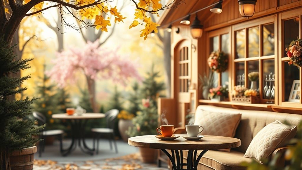 Quaint Coffee Shop in Enchanted Woodland Illustration