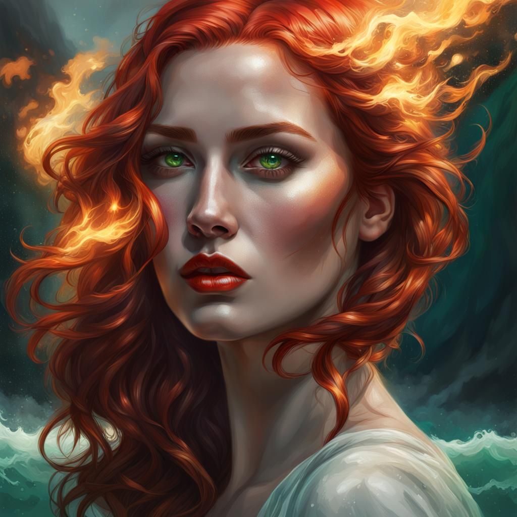 Woman with Fiery Hair: Hyperdetailed Portrait