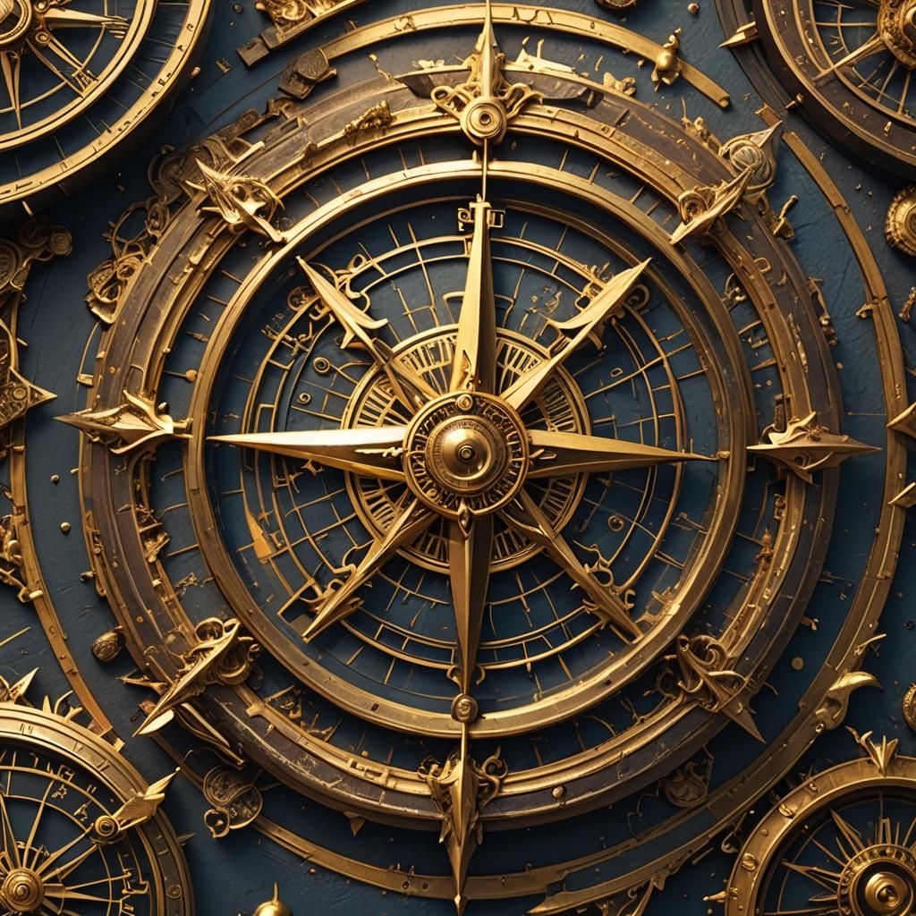 Detailed Gold Compass Fantasy Concept Art