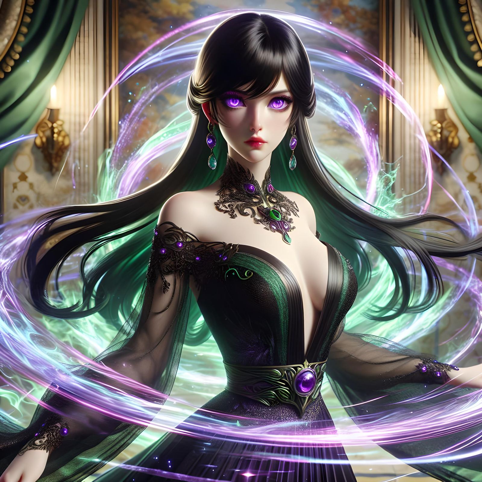 Sorceress Goddess in Emerald Gown: CGI Render