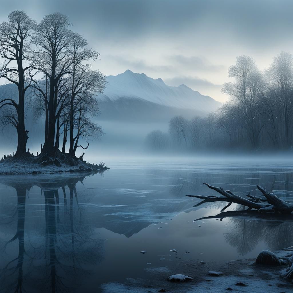 Eerie Frozen Lake Digital Matte Painting