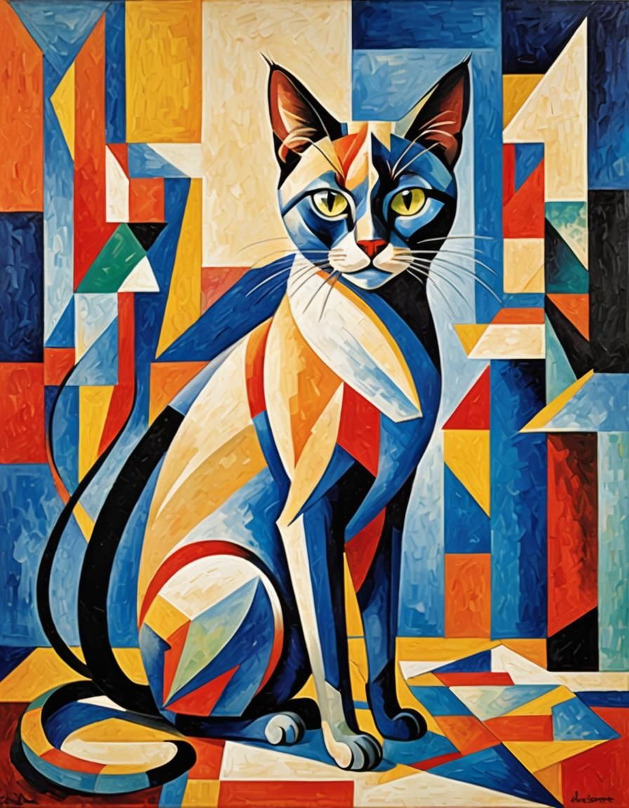 Abstract Cubist Siamese Cat in Vivid Colors