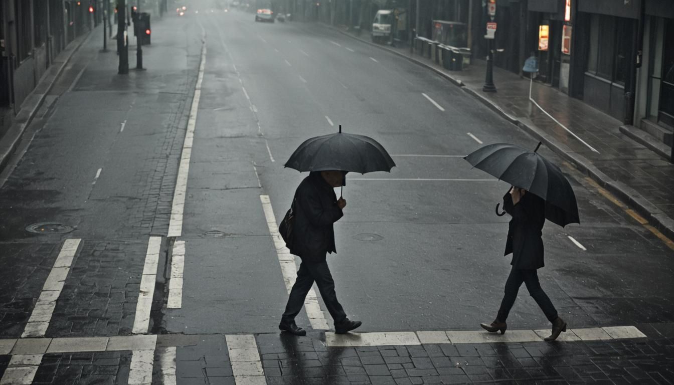 Couple Walking Under Umbrella on Dark City Street