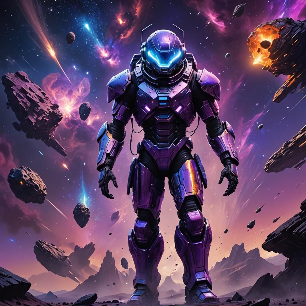 Extraterrestrial Traveler Rides Through a Neon Galaxy