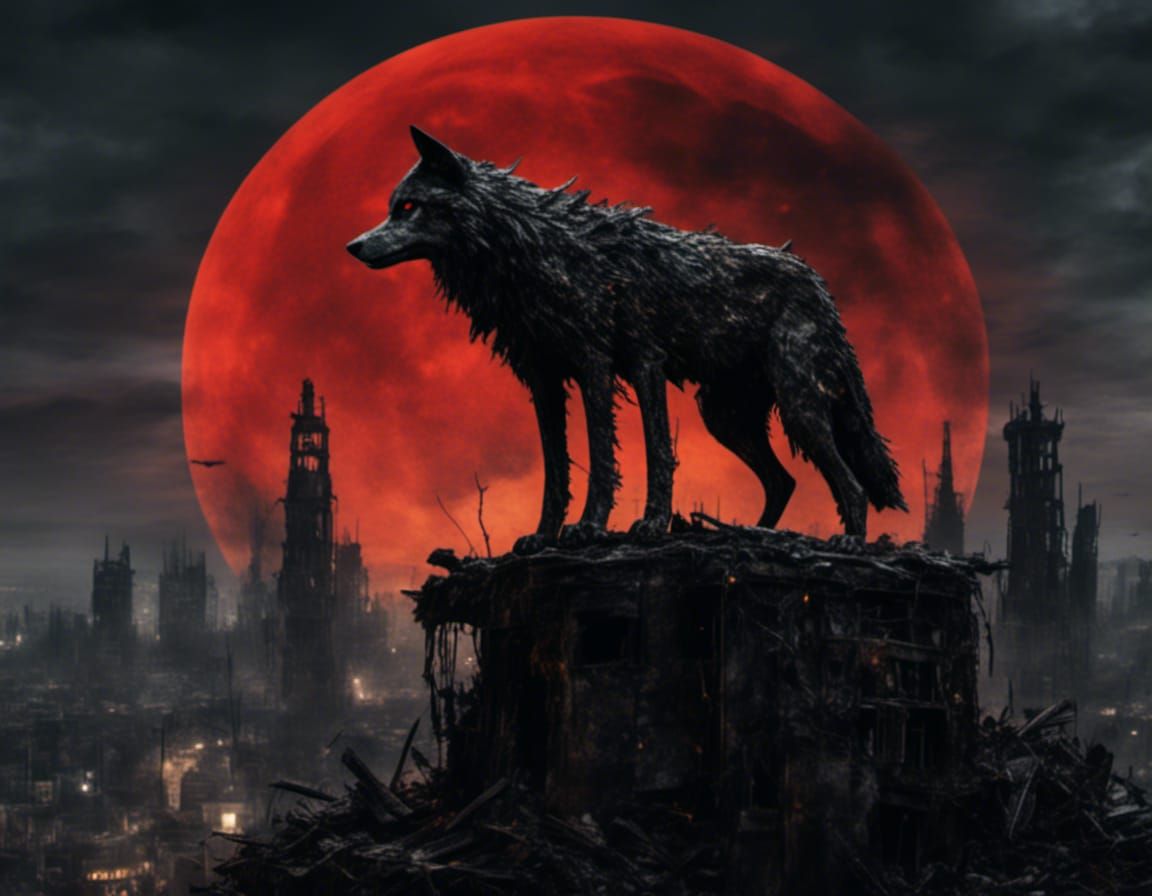 Scarred Wolf Superhero on Crumbling Building