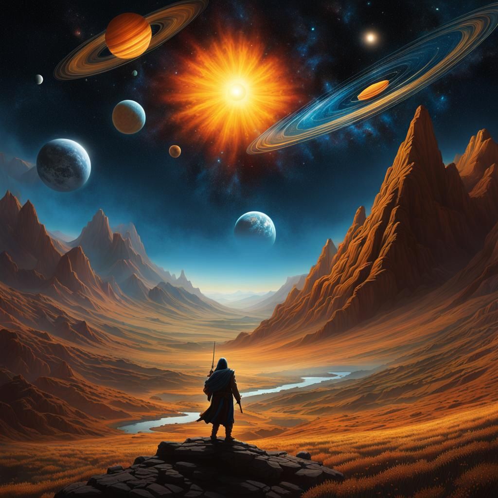 Planetary Journey: Gouache and Watercolor Impressionist Art