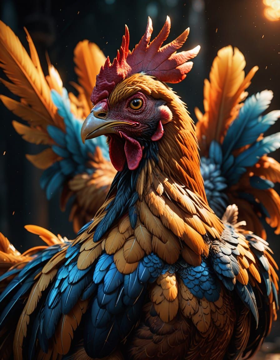 Hyperrealistic Concept Art of a Charging Chicken
