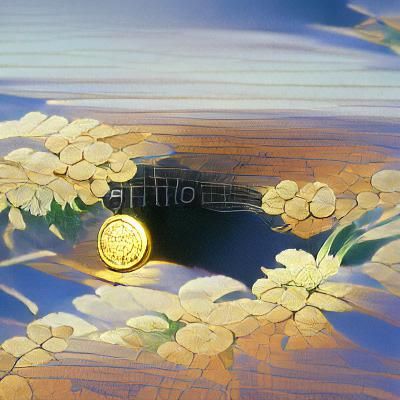 Gold Coin with Ornament Border in Anime Style