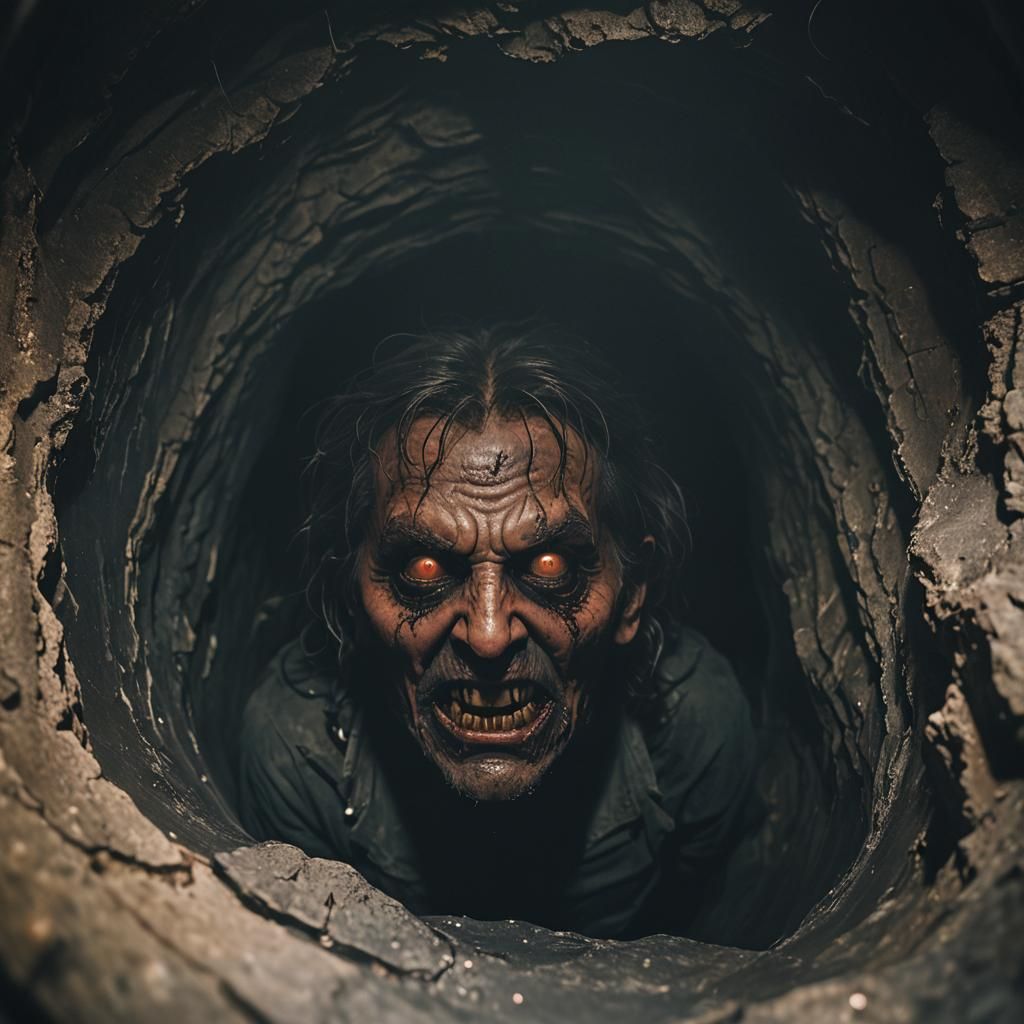 Ominous Demonic Face Emerges from Dark Well