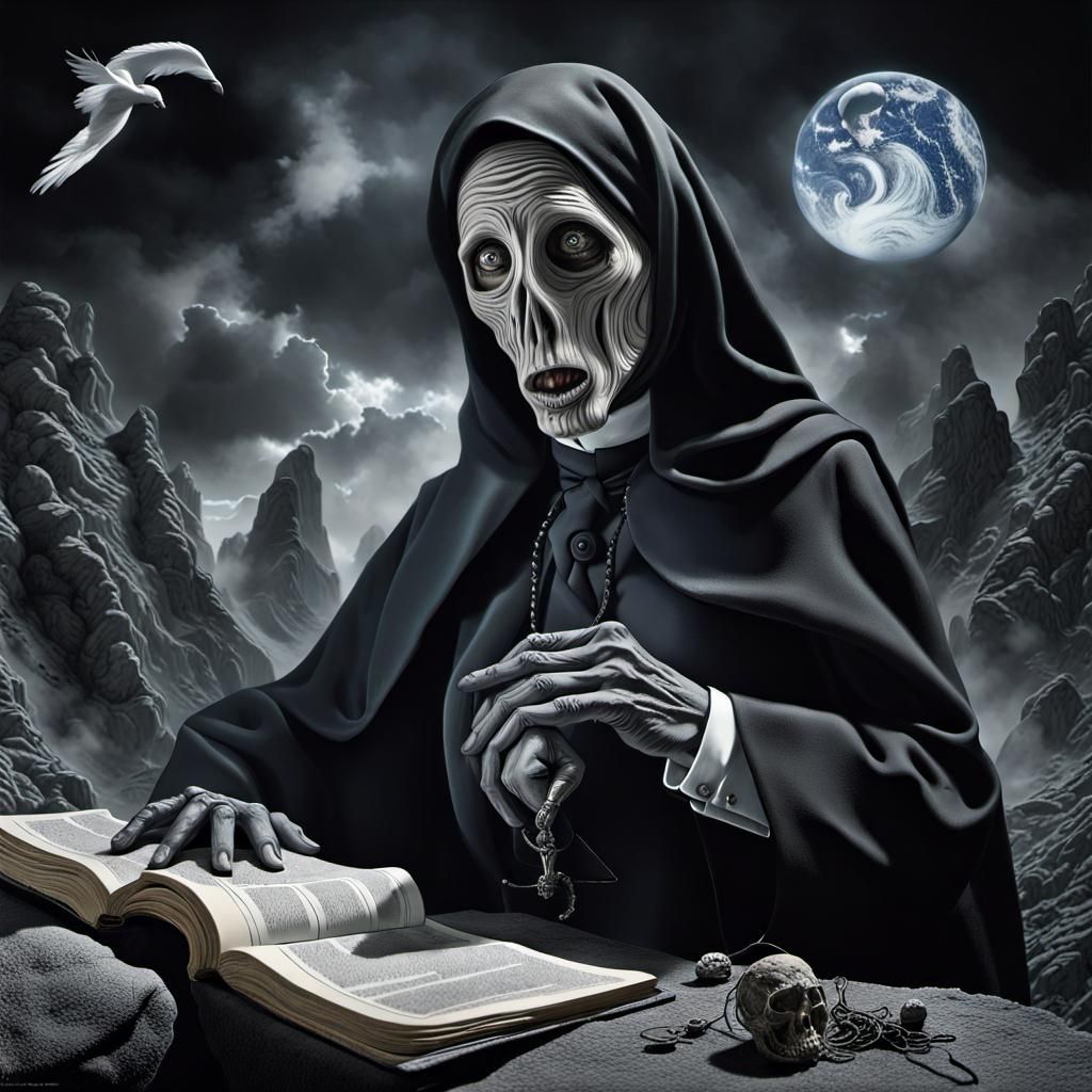 Surreal Horror Landscape in Mixed Media Style