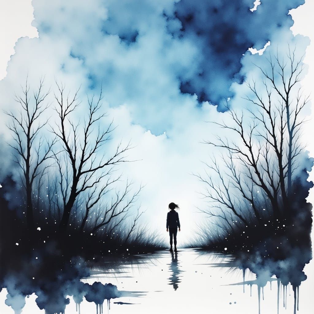 Silhouette Tears Against Alberta Sky in Watercolor