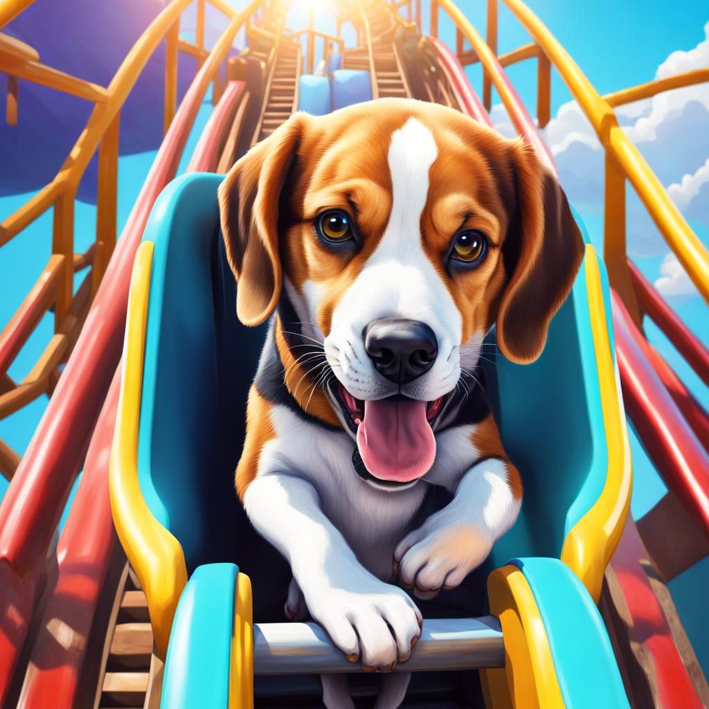 Beagle's Thrilling Rollercoaster Ride: Hyperrealistic Art