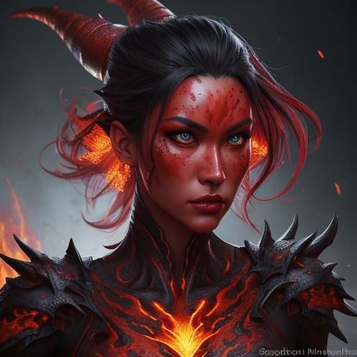 Hyperrealistic Lava Dragon Girl in Splash Art Style