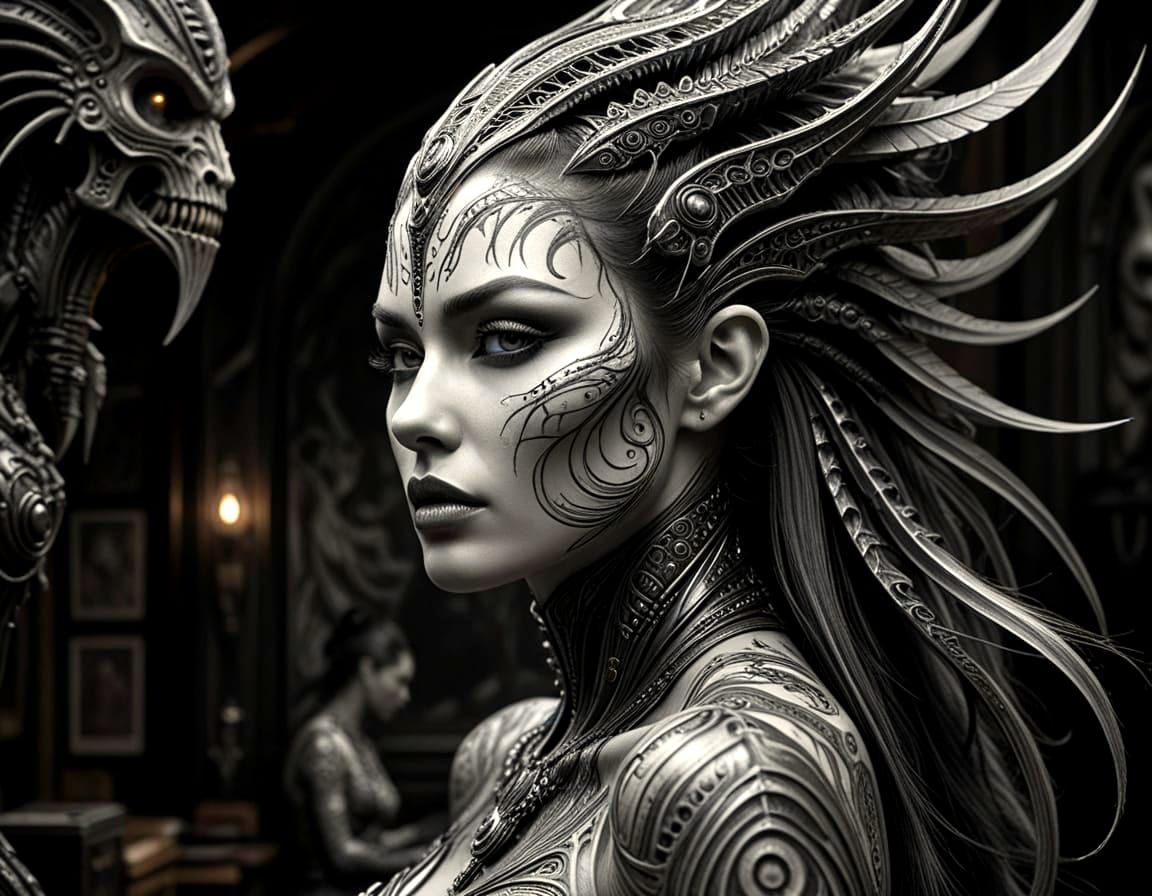 Tribal Tattoo Flash Sheet in Erotomechanics Style