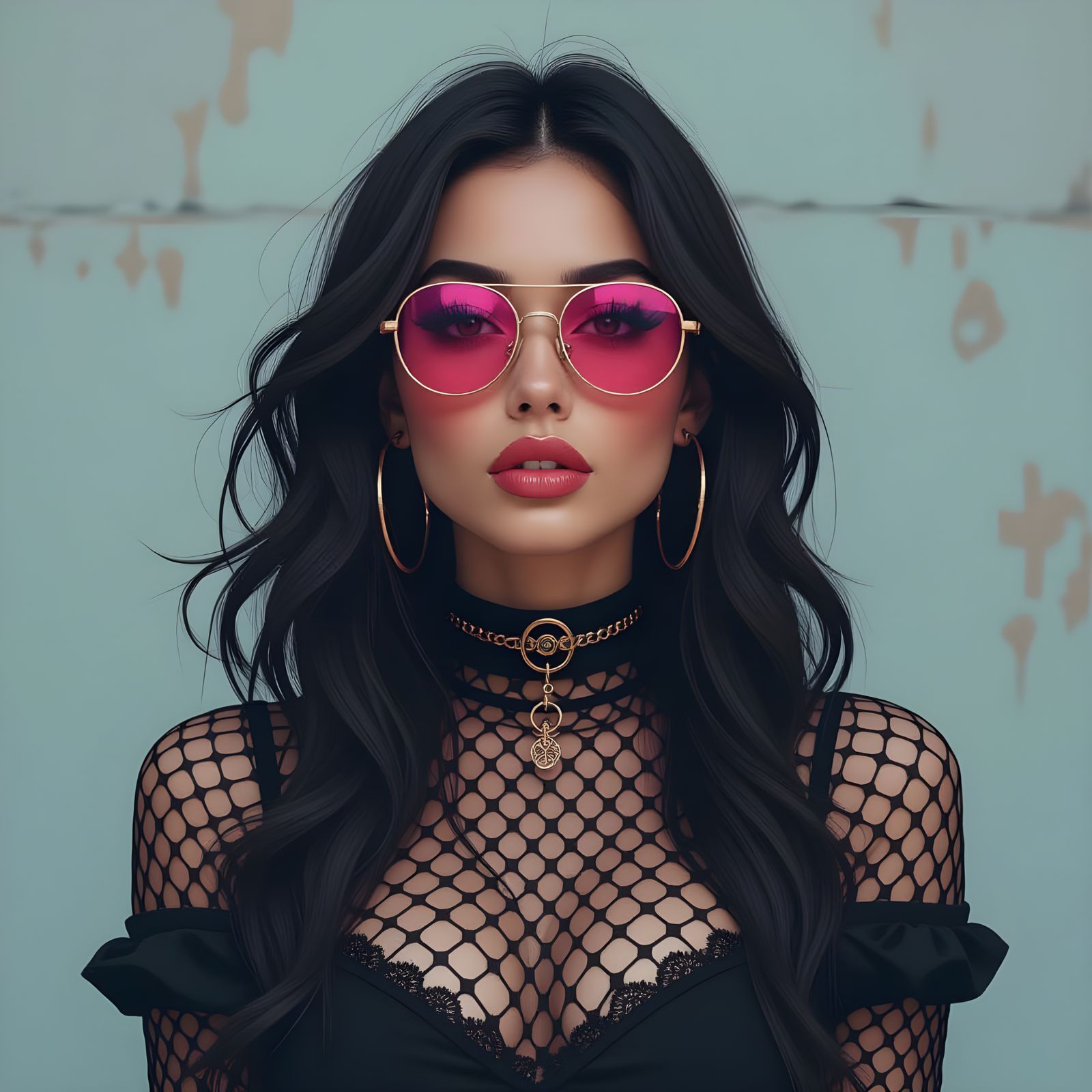 Goth Girl in Pink Sunglasses Generated by AI
