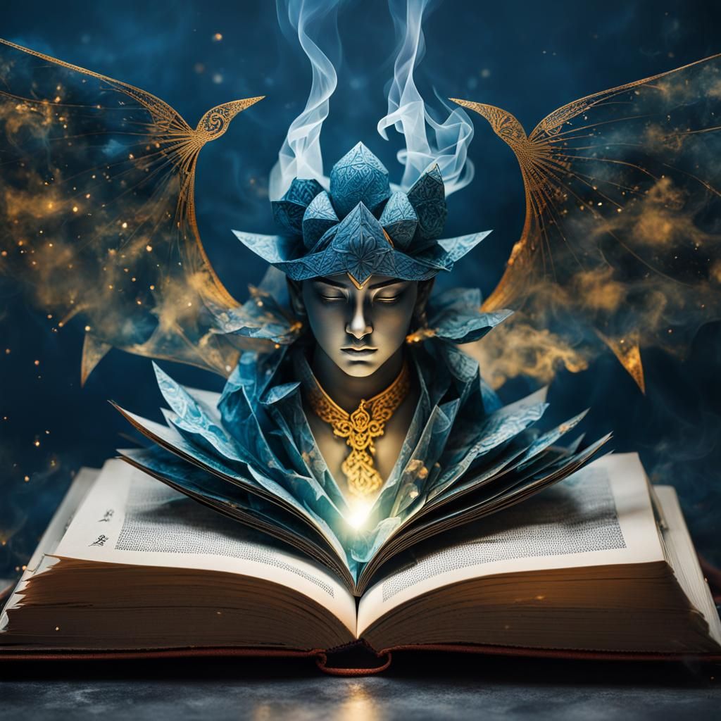 Fantasy Book with Emerging Genie in Manhwa Style