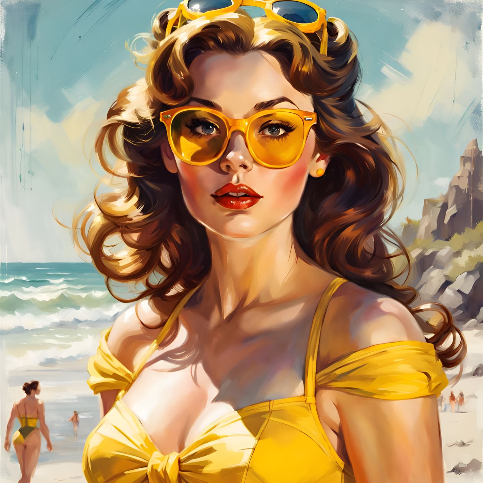 Princess Belle at the Beach in Pin-Up Style