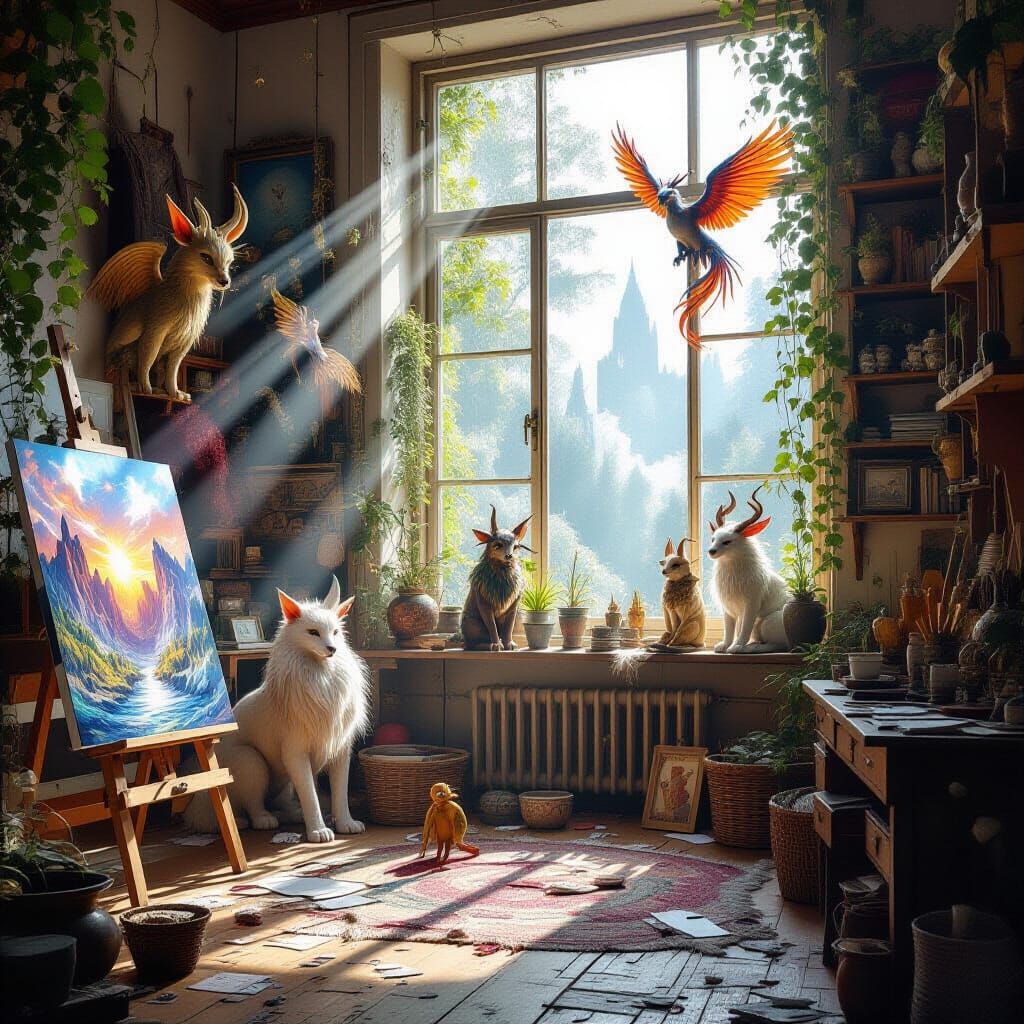 Hyperrealistic Fantasy Artist Studio Masterpiece