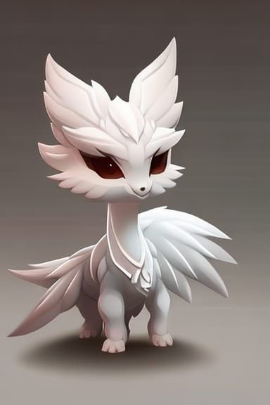 Chibi Albino Dragon in Fantasy Landscape