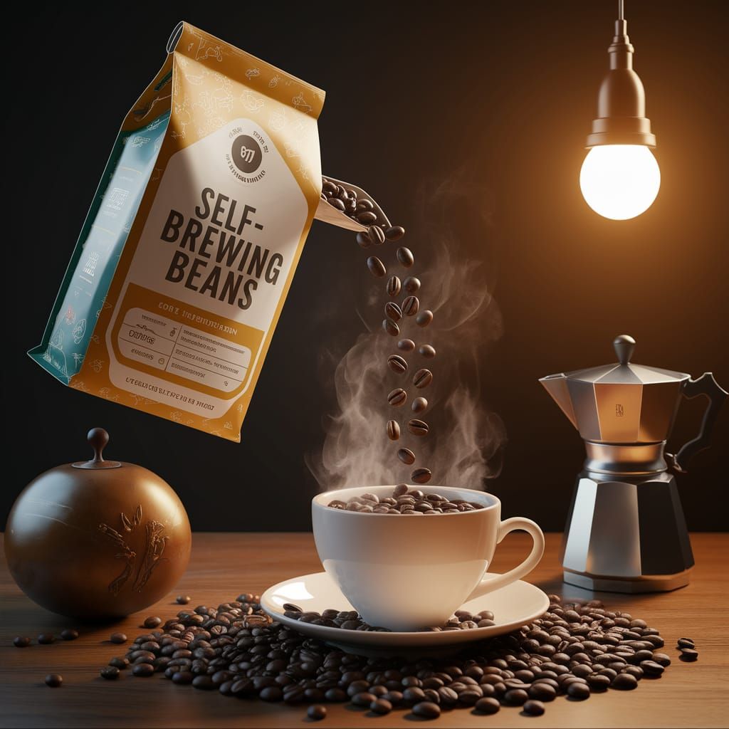Magical Self-Brewing Beans Pouring Glowing Coffee