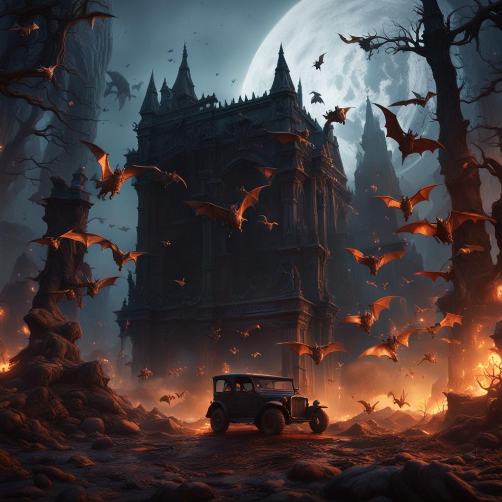 Bats Biting: Detailed Matte Painting in 8K