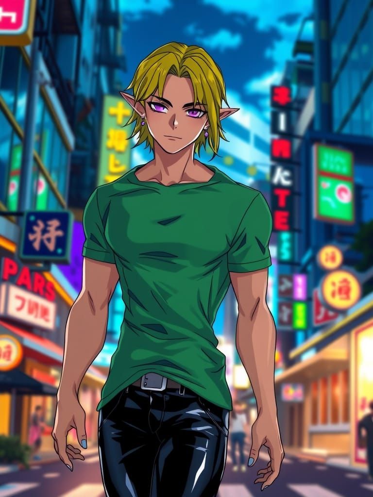 Cyberpunk Elf in Neon City Streets