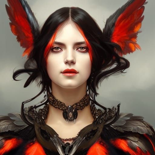 Fiery-Eyed Warrior Woman with Pomeranian, Hyperdetailed Art