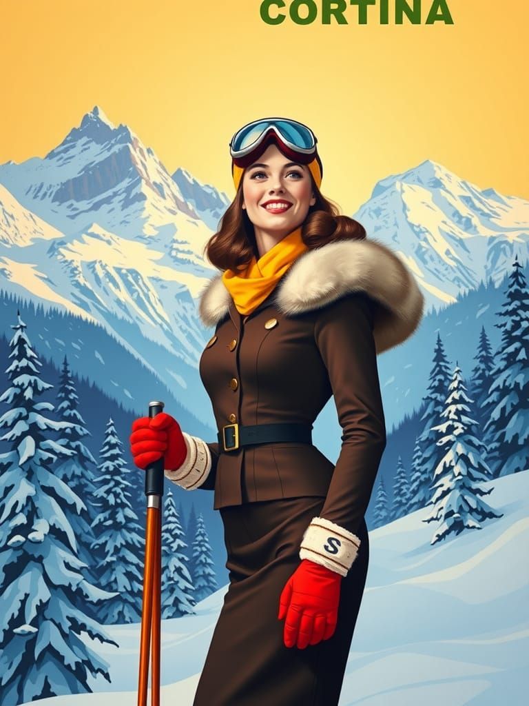 Vintage Ski Poster in Classic Illustration Style
