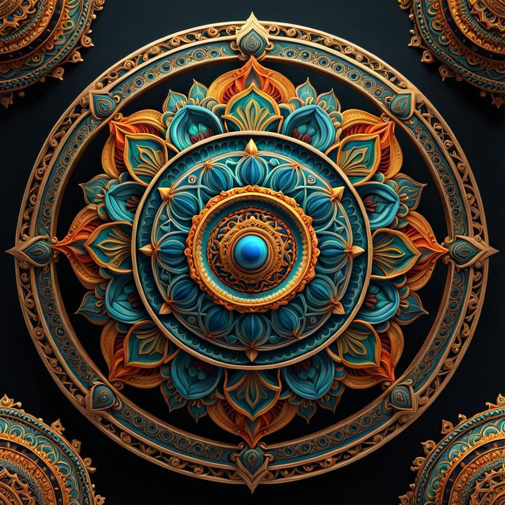 Intricate Geometric Mandala in Archaic Style