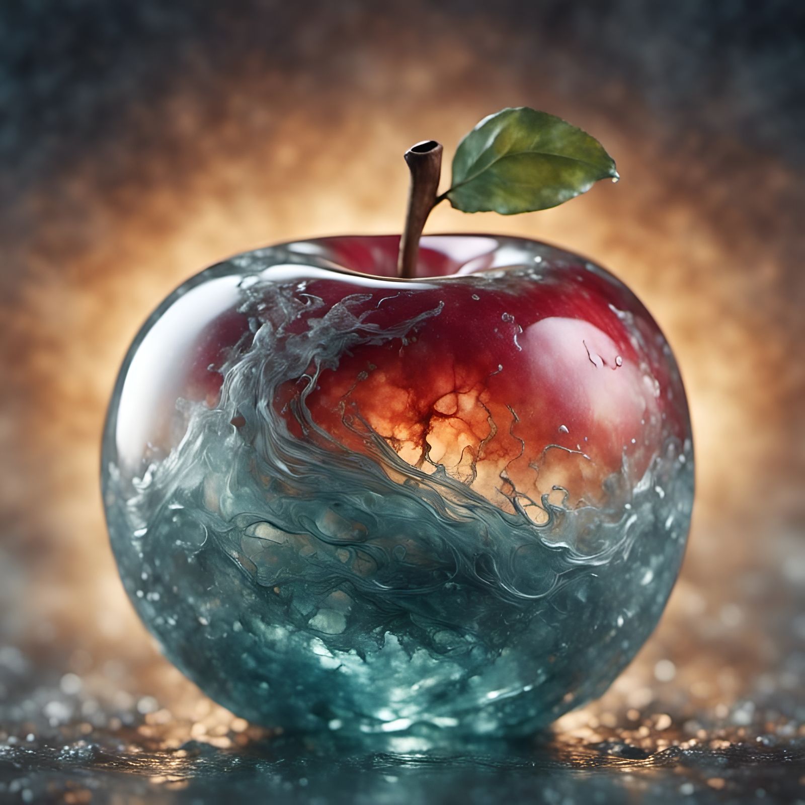 Hyperrealistic Glass Apple with Topographic Design