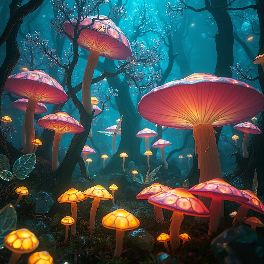 Ethereal Mushrooms in a Crystal Cave, Haunted by Dark Fairie...