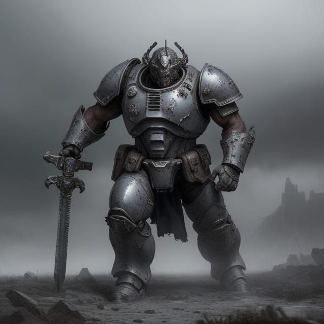 Grim Space Marine Power Armor Emerges from Wreckage