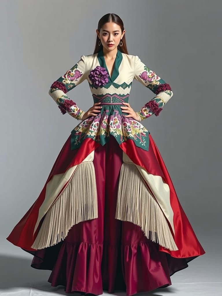 Korean Model in Elegant Hibiscus Petal Gown
