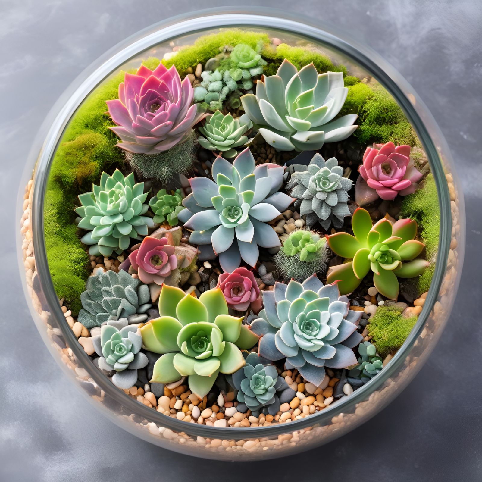 Colorful Succulent and Cacti Terrarium in Glass