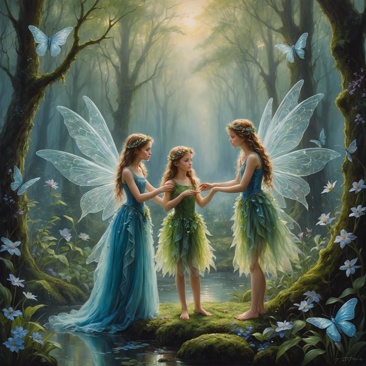 Ethereal Fairy Reunion: Hyperdetailed Oil Painting