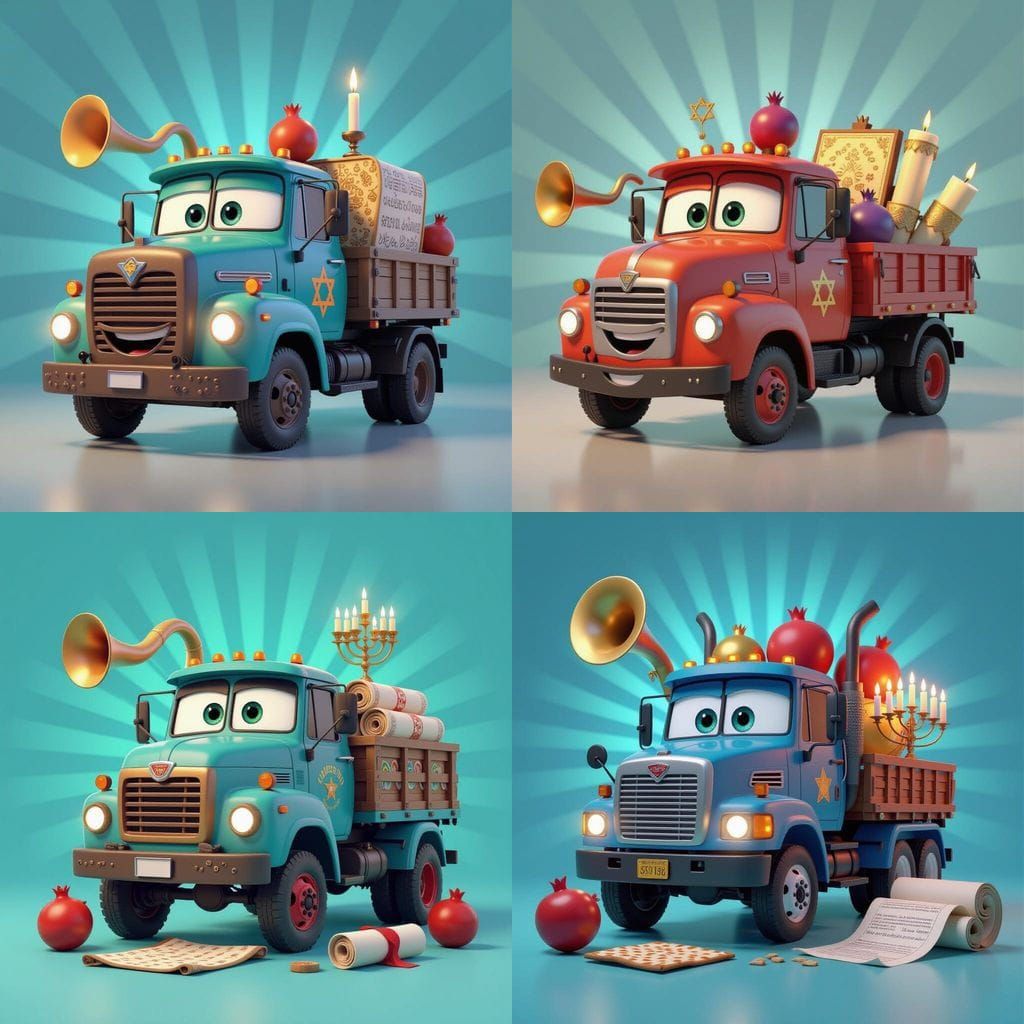 Festive Truck with Jewish Holiday Symbols: Pixar-Style 3D Re...