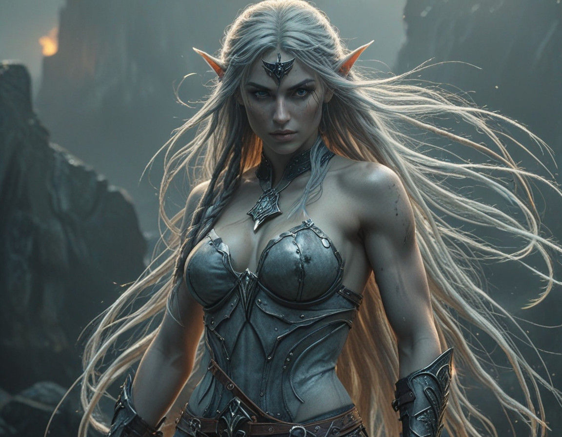 Gothic Elf Warrior in Medieval Megalith Site