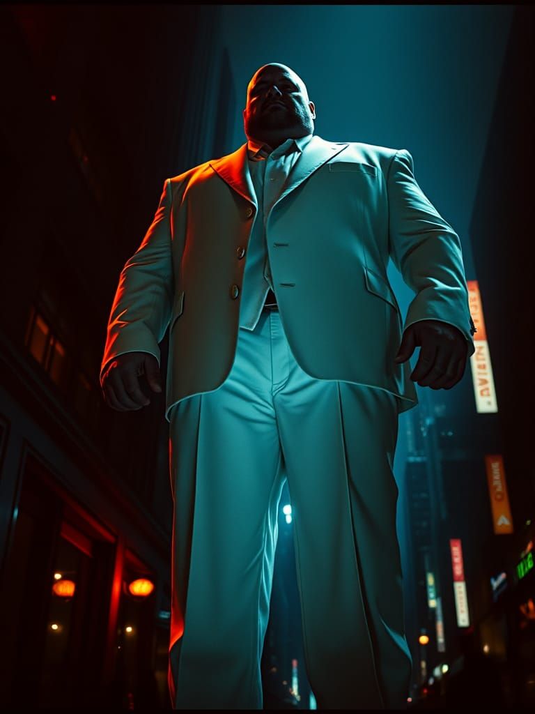 Kingpin in White Suit: Gritty Cinematic Portrait