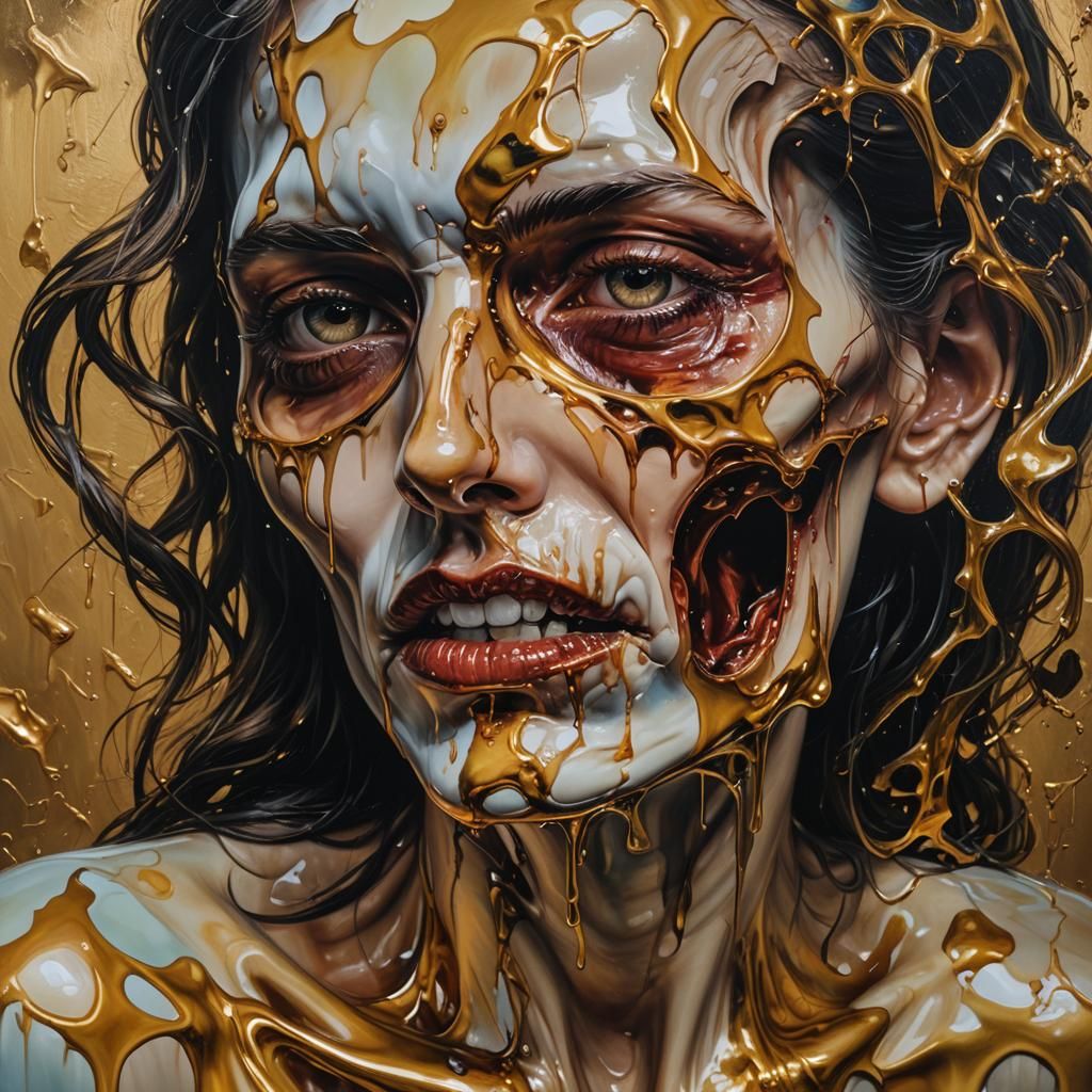 A hyperrealistic oil painting by TMann of a surreal and unse...