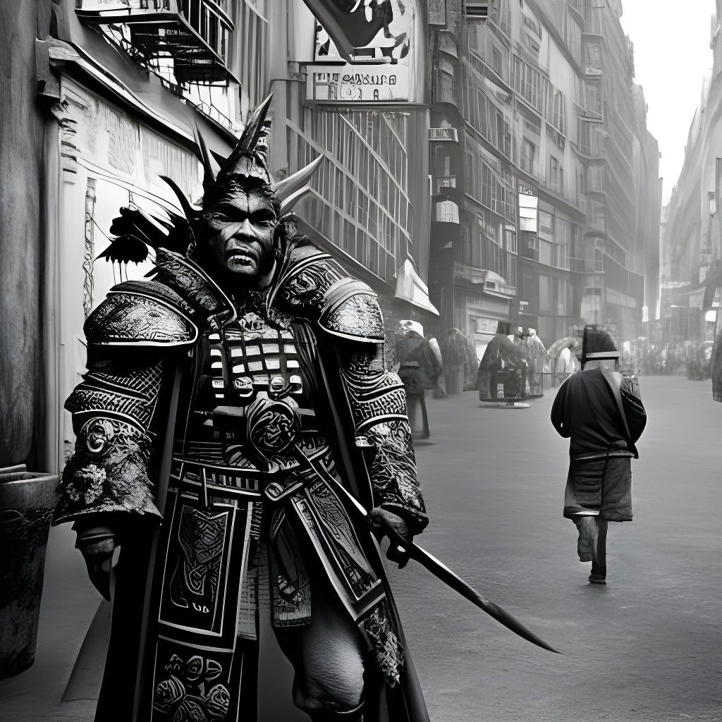 Orc in Medieval City: Black and White Photography