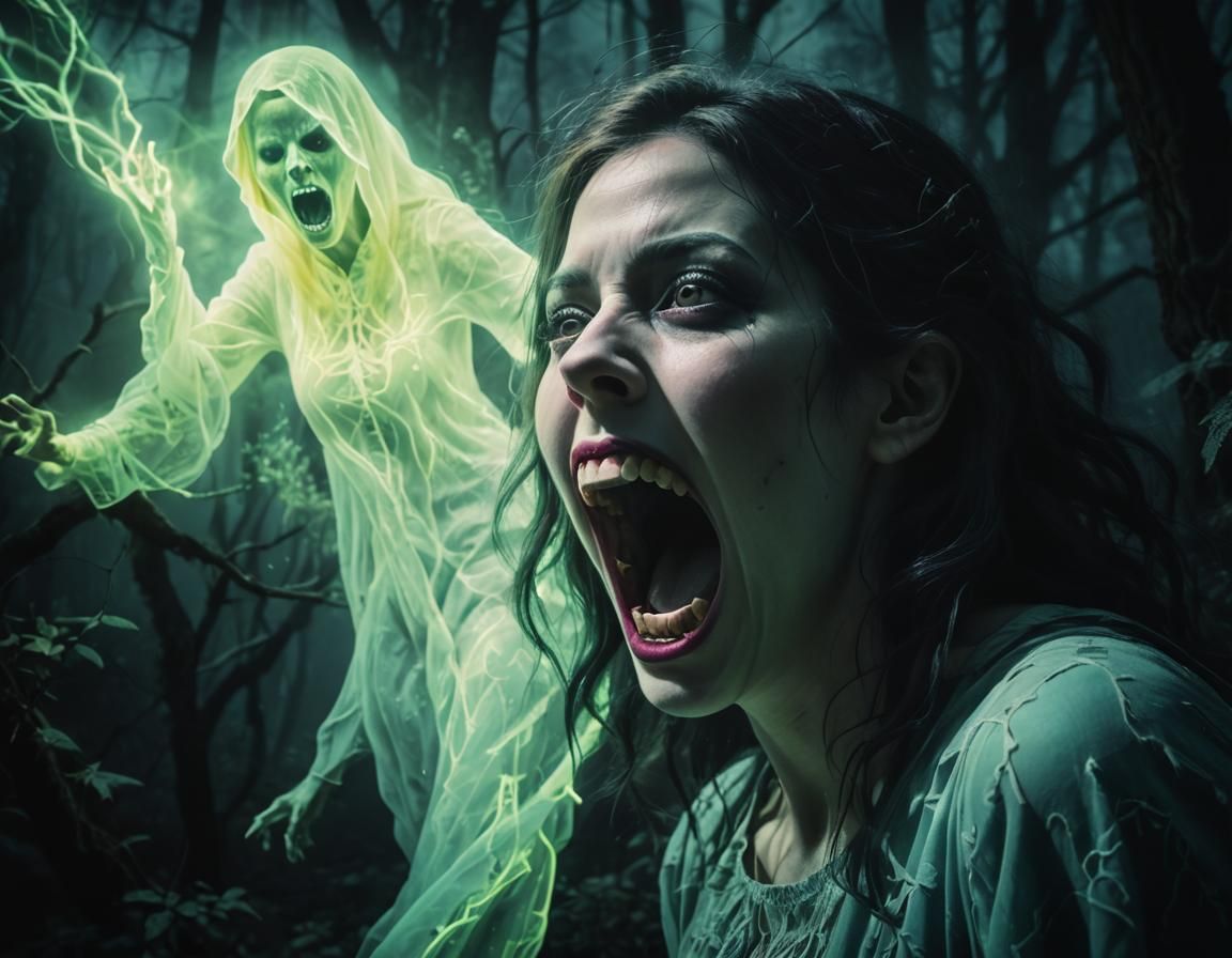 Ghostly Double Exposure in Mystical Forest