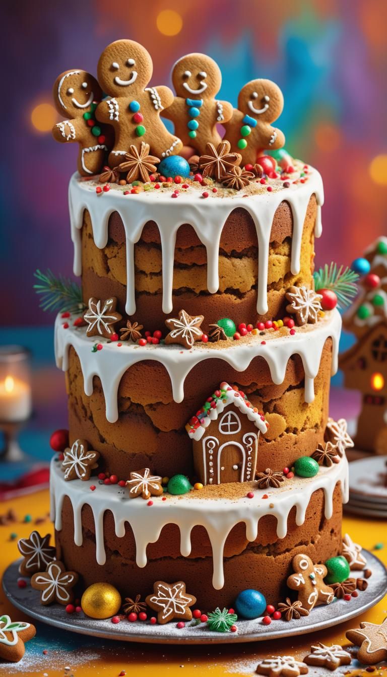 Hyperrealistic Spice Cake with Gingerbread Cookies