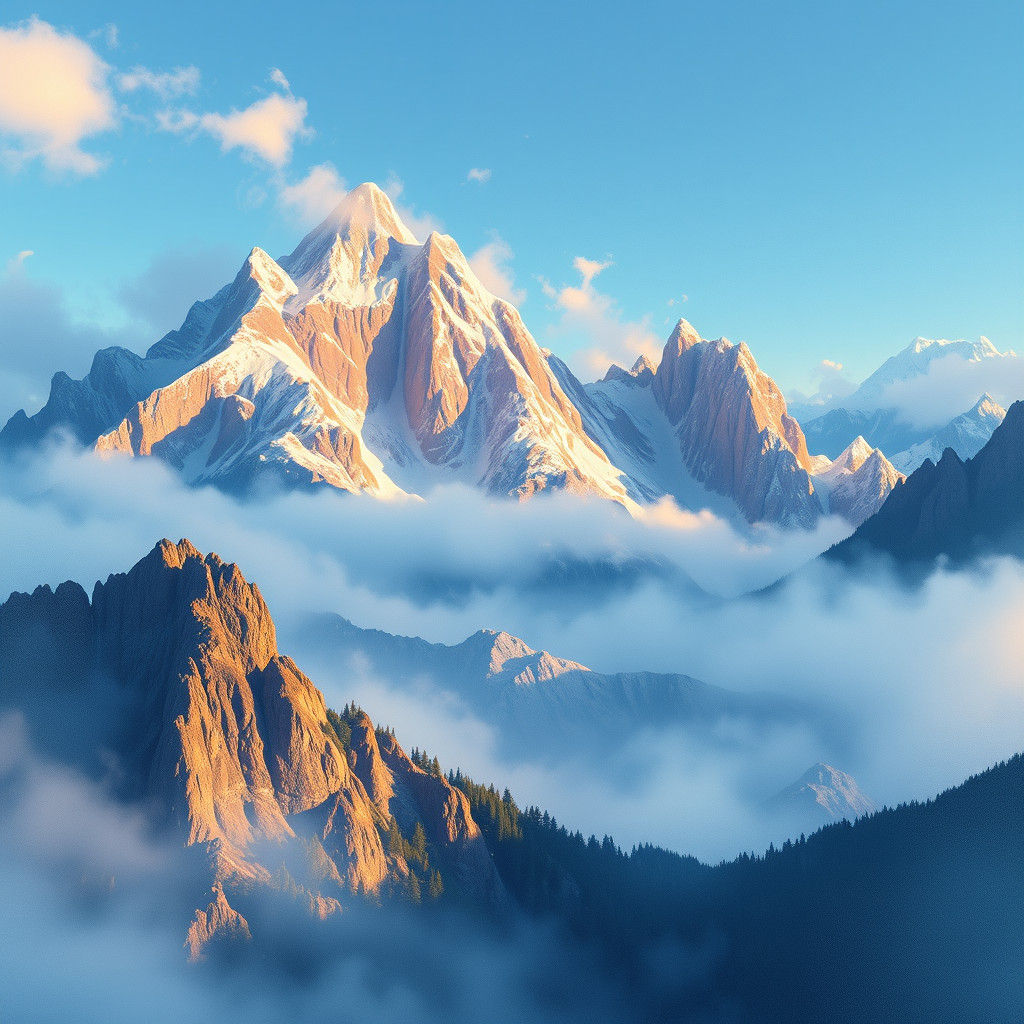 Ethereal Mountain Peaks in Watercolor Style