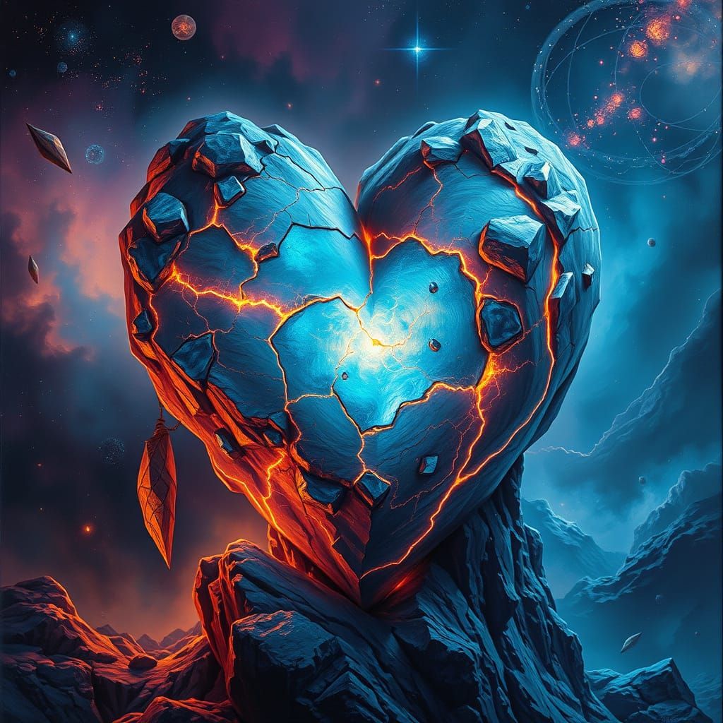 Heart-Shaped Geological Formation with Liquid Light Veins