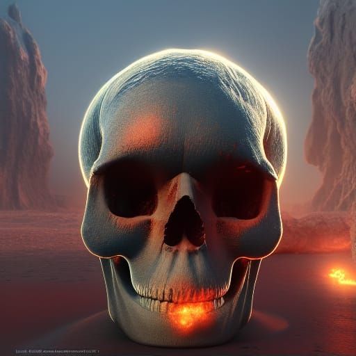 Nuclear Explosion Skull: Detailed Matte Painting