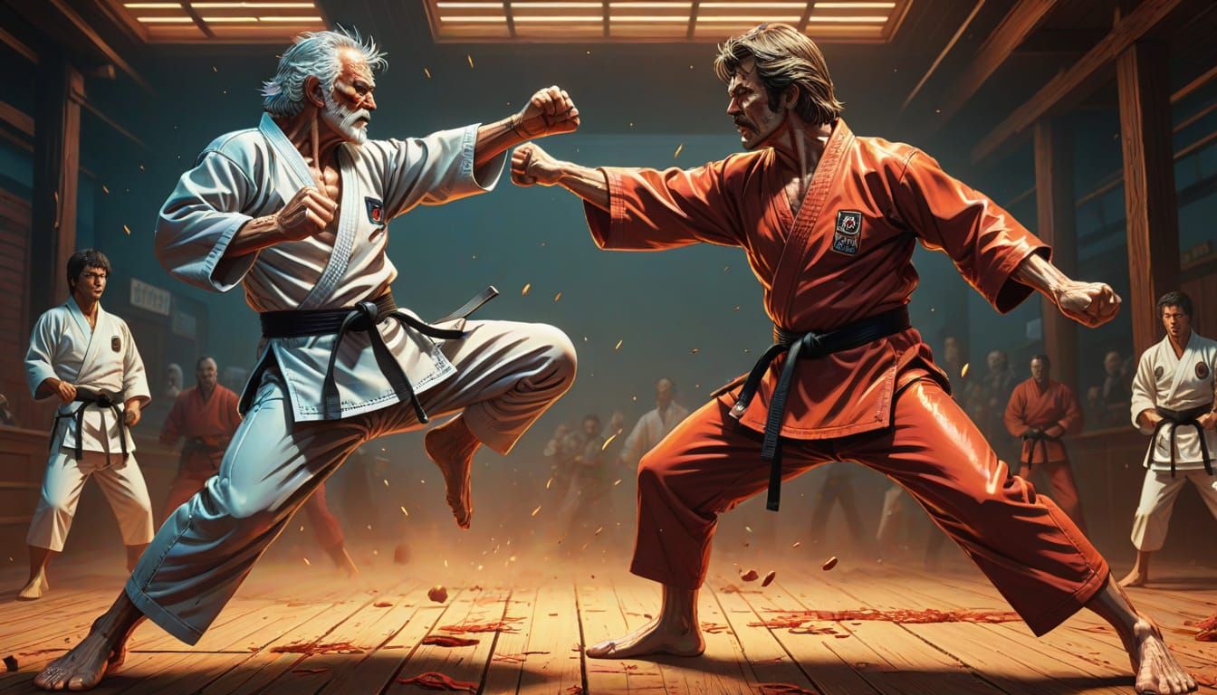 Dynamic Karate Kick in Comic Book Style