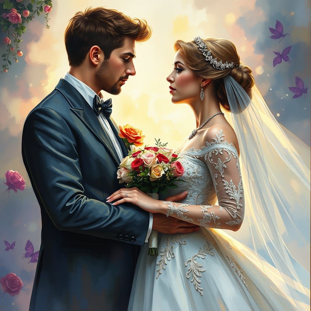 Ethereal Wedding in Impressionist Gouache Style