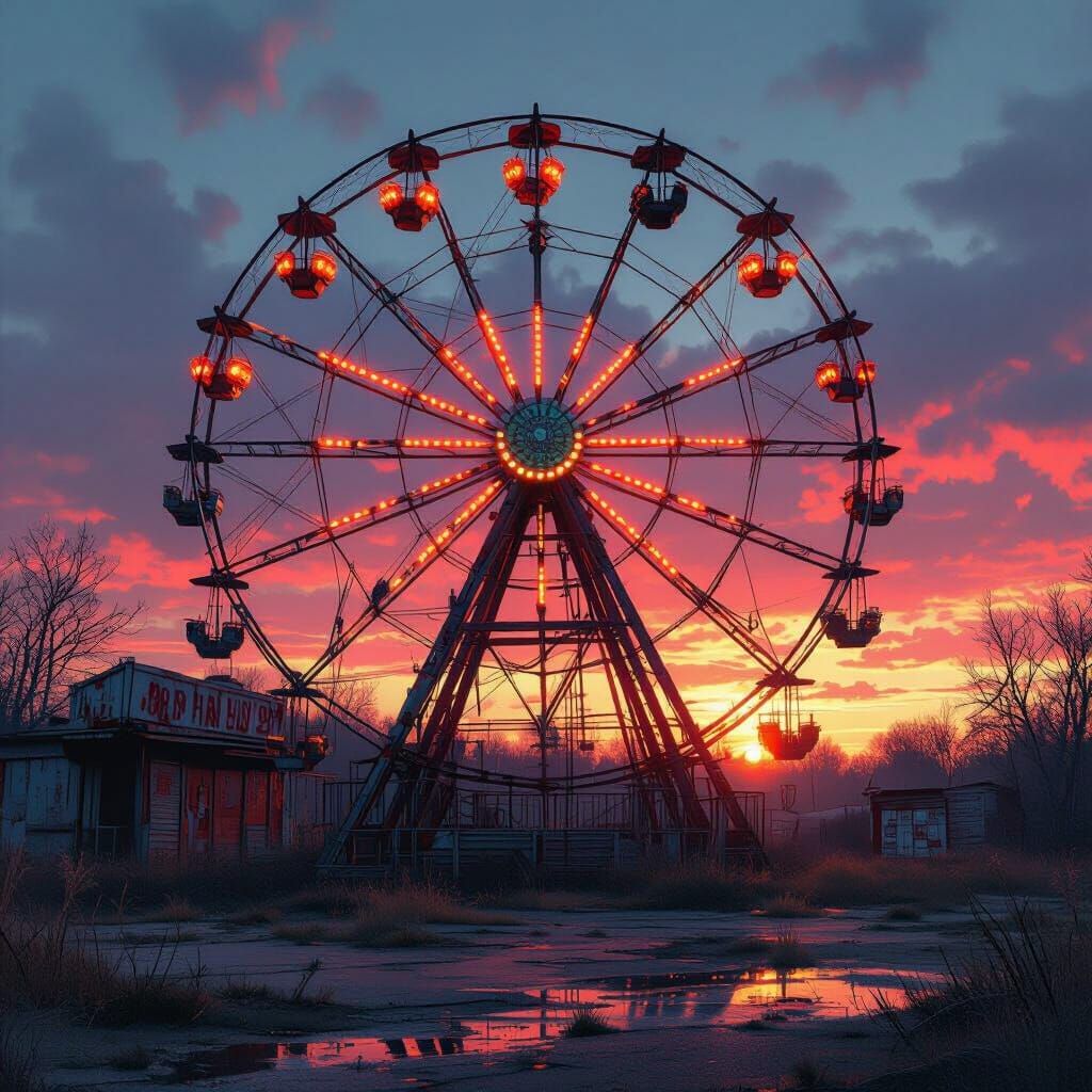 Abandoned Carnival at Sunset in Mystical Dreamscape Style