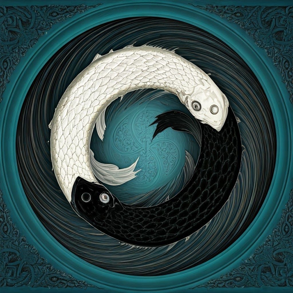Serpentine Fish Engage in Eternal Yin-Yang Struggle